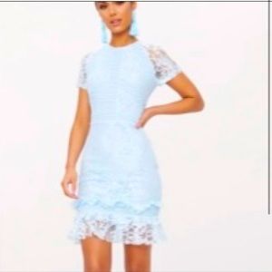Dusty blue hem lace bodycon dress